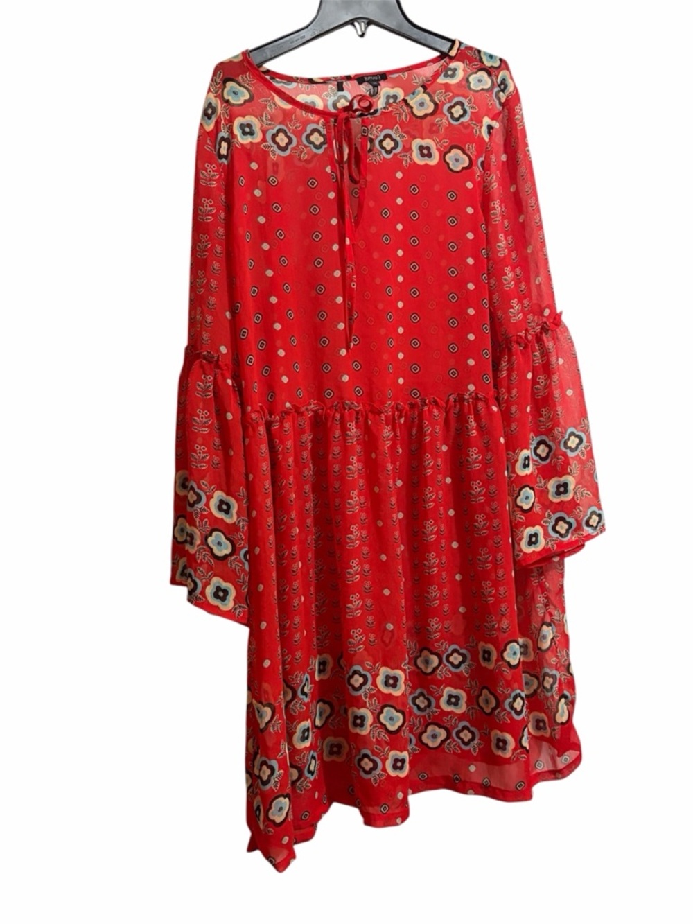 Buffalo David Bitton Red Floral Print Dress BoHo festival Sz L Women